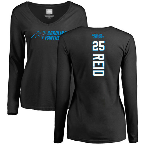 Carolina Panthers Black Women Eric Reid Backer Slim Fit NFL Football #25 Long Sleeve T Shirt->women nfl jersey->Women Jersey